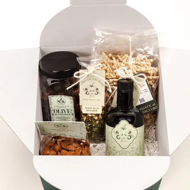 Ori di Sicilia Box Quasimodo cesto regalo busiata pistacchio