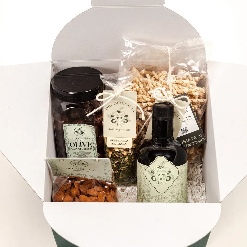 Ori di Sicilia Box Quasimodo cesto regalo busiata pistacchio