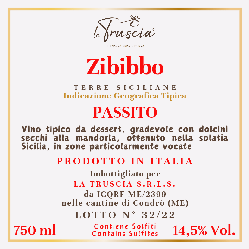 La Truscia Zibibbo Vino Liquoroso Terre Siciliane IGP 750 ml