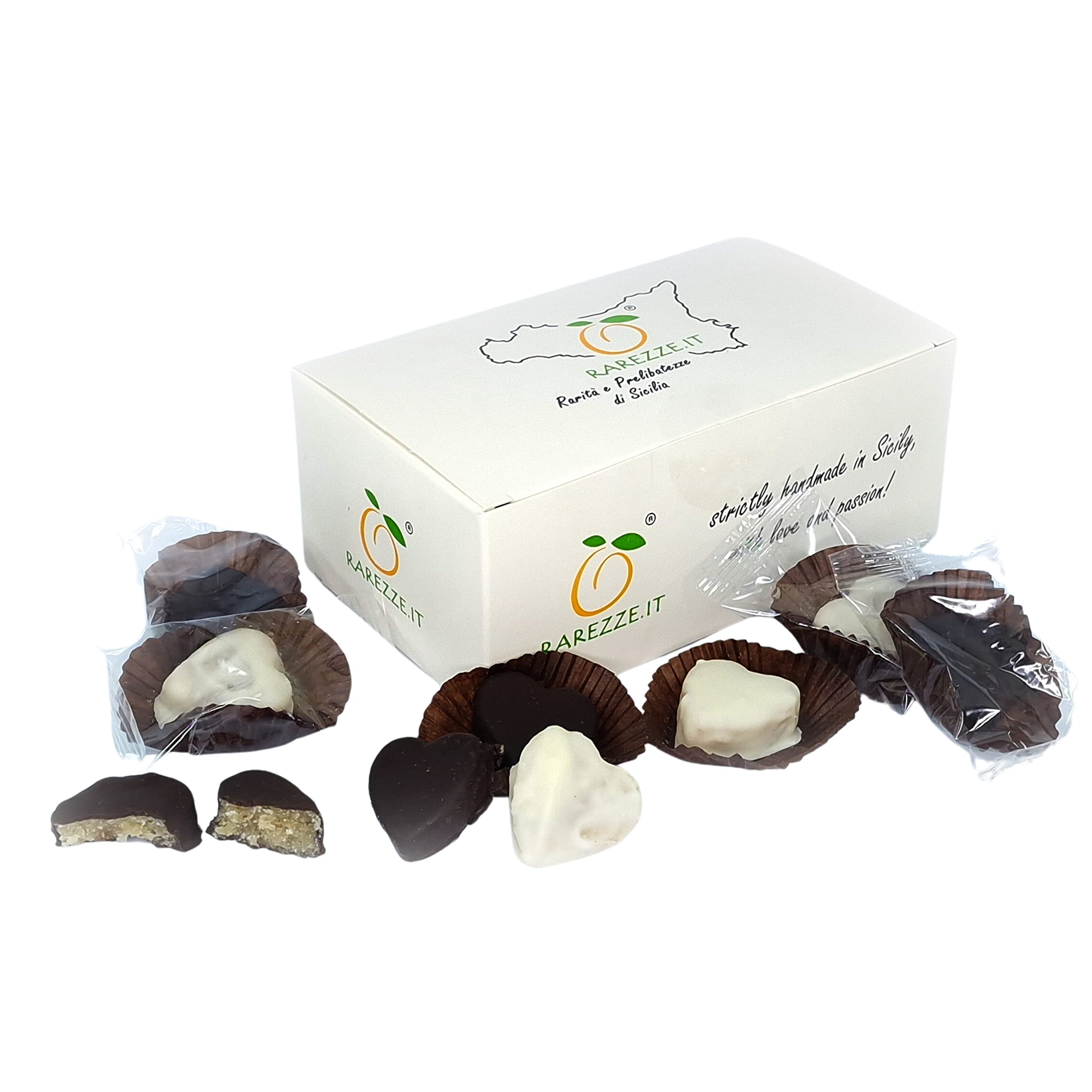 Rarezzze Cuori al Rum Paste di Mandorla 400 g al cioccolato