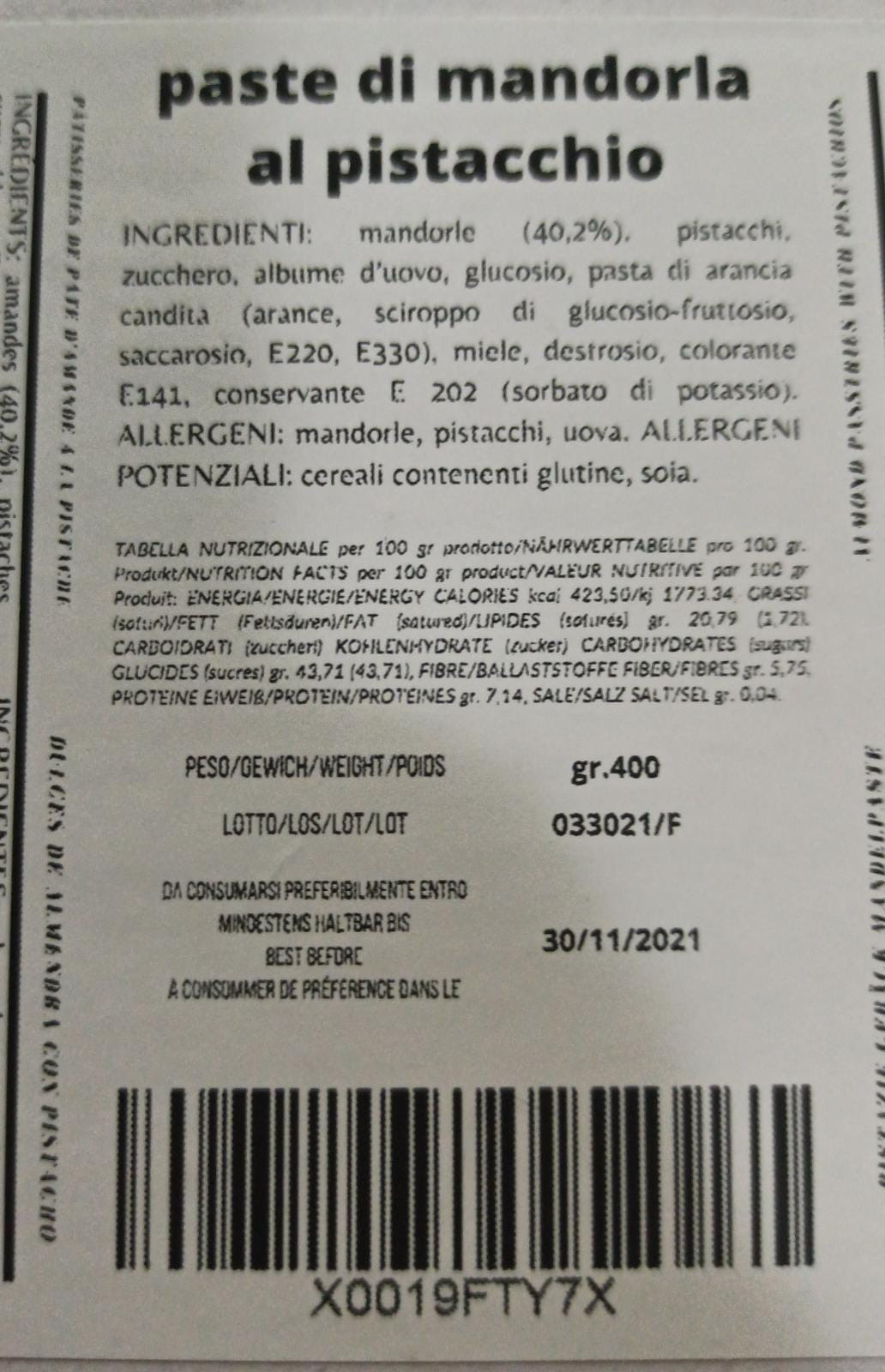 Rarezze Paste di Mandorla Pistacchio 400g Extra Morbide